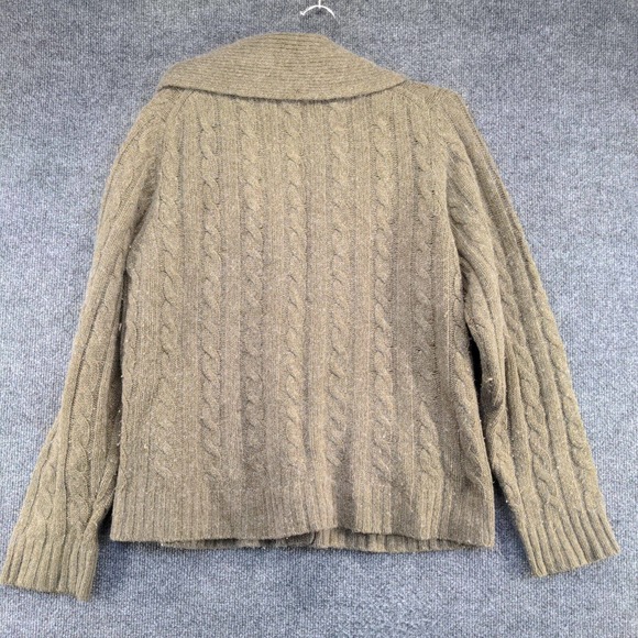 Marina Luna Women's Cable Knit Cardigan Sweater Green XL Shawl Collar Lambswool - Picture 6 of 12